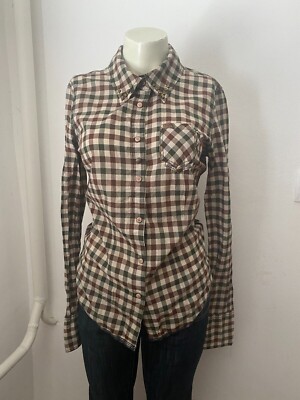 khujo checked ladies shirt blouse size S beige sk68