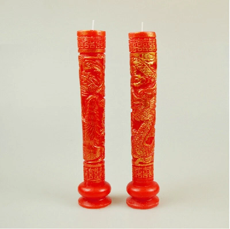 1 Par Exquisita Tallada Dragón Dorado y Fénix Patrón Boda Vela Roja Foto 2 de 4