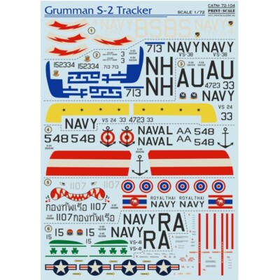 Grumman S-2 Tracker Decals Scale 1:72 PS 72-104 for Aircraft Plastic model kit