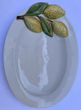 Lemon Porcelain Serving Dish/Plate. Hand Painted and Embossed.