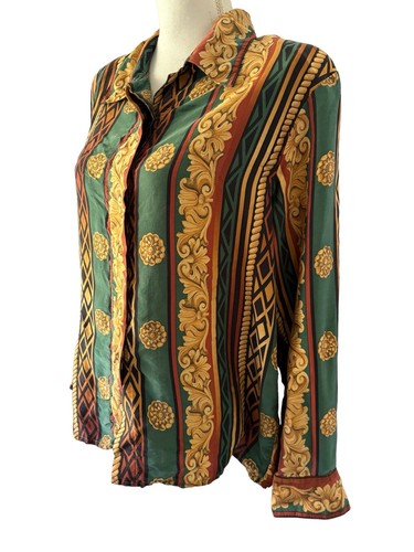 Corey B New York Silk Blouse Womens 12 Baroque Pattern Multicolored 1980s - Picture 4 of 7