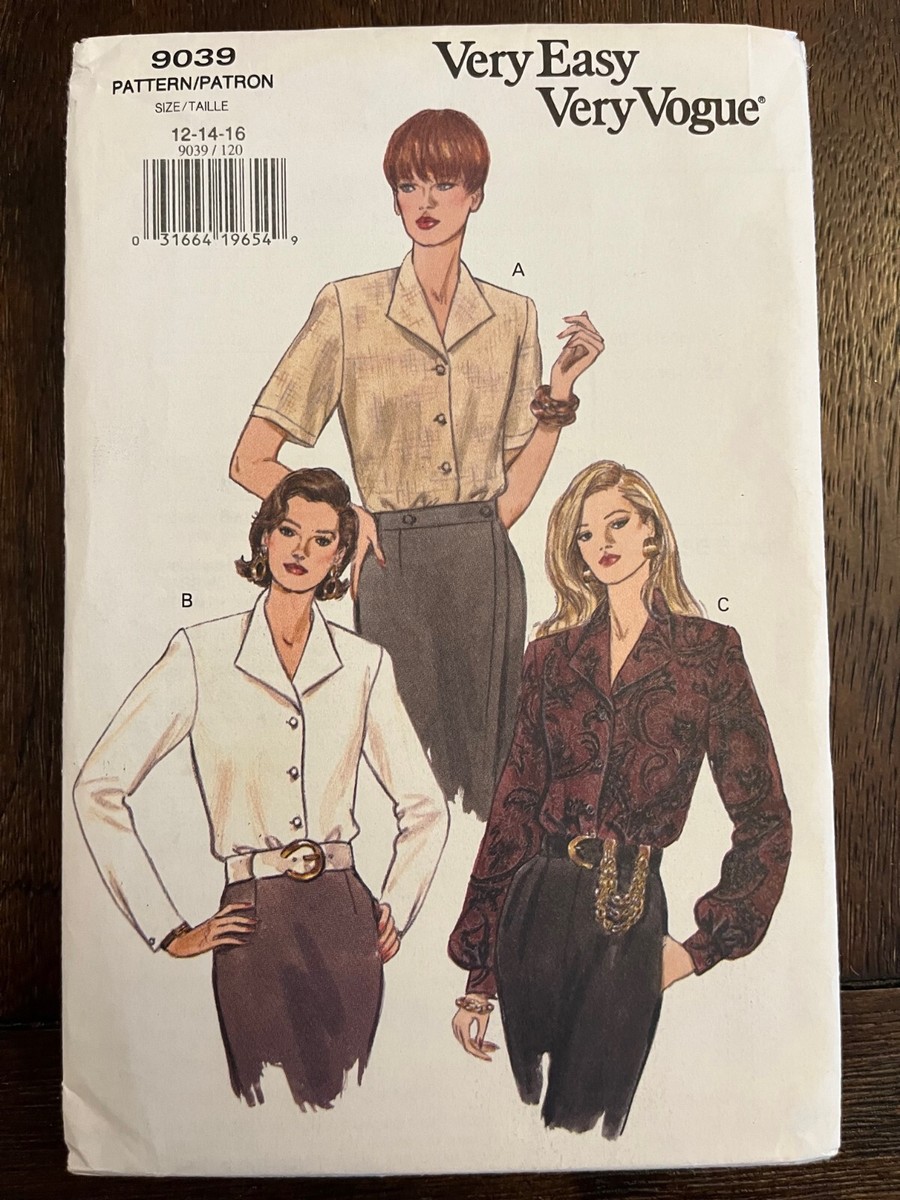 Vogue 9039 UNCUT Sewing Pattern, Misses' Blouse, Size 12-14-16 | eBay