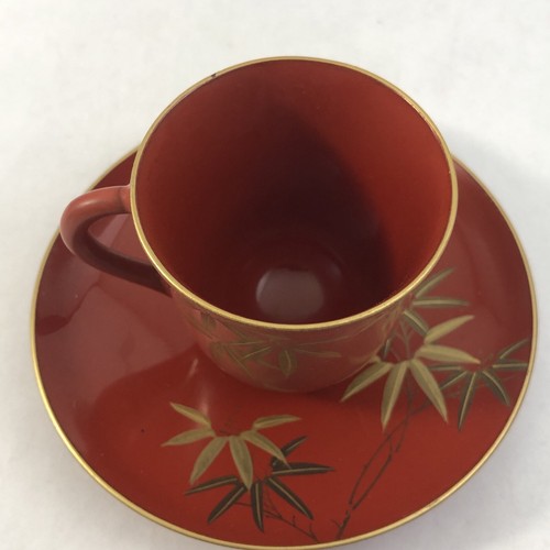Japanese Lacquerware Demitasse Cup Saucer Set 2 Bamboo Blossoms Yamanaka - Picture 14 of 21