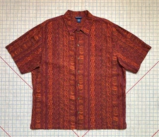 Linen Rayon Blend Hawaiian Camp Shirt Large Red Orange Guayabera High Sierra 90s