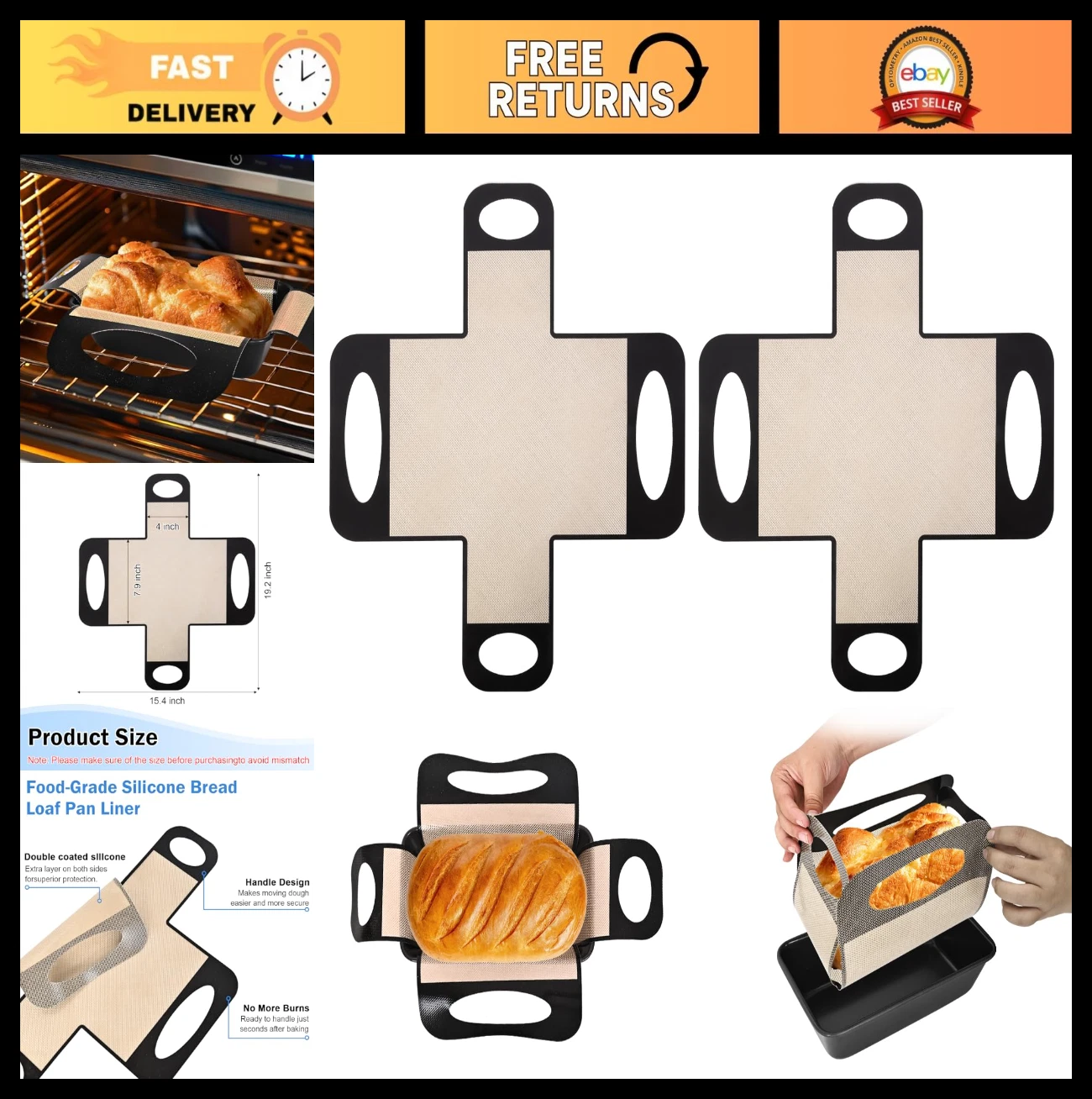 2-Pack Silicone Bread Sling for Sourdough - Non-Stick, Heat-Resistant Baking Mat
