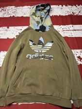 ADIDAS ORIGINALS Hoodie Men Sz M Camo Graphic Hoodie Orbit Green Blue Logo