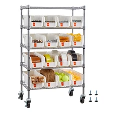 VEVOR Rolling Bin Storage Rack 5-Tier Bin Rack Storage System with 16 Bins