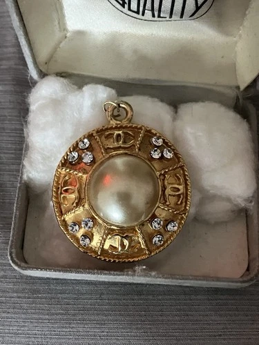 Vintage CC Chanel Pendant Gold And Rhinestone Costume Jewelry