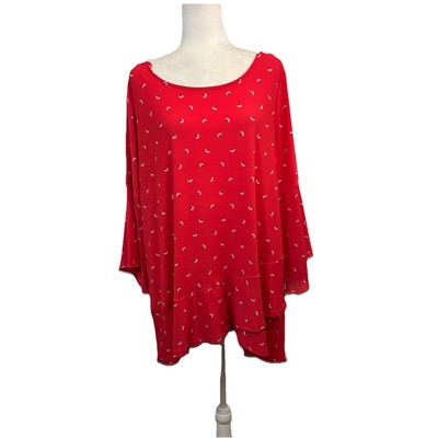 Roz&ali Dress barn Flared Sleeve Tunic Blouse Red Floral Size 2X Bell Sleeve