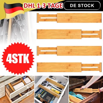 4er/Set Bambus Schubladentrenner Verstellbar Schubladenteiler Drawer Organizer