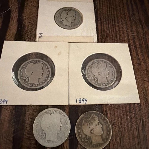 Lot Of 5 United States Silver Barber Quarters 1899(3),1909,1911