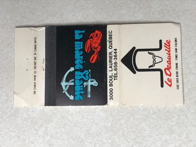 BE337 Matchbook Cover La Maree Haute Restaurant Laurier Quebec QC Canada CAN