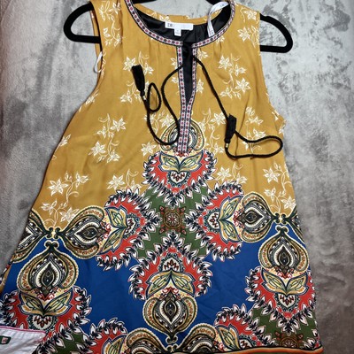 DR2 Women s Medium Dress Boho Shift Sleeveless Pockets Multi Color Floral Mini