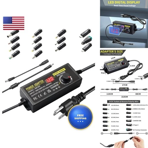 Universal Power Supply Meiyue AM-005 Adjustable 3V-12V 12A 144W 14 Plugs LED - product listing photo