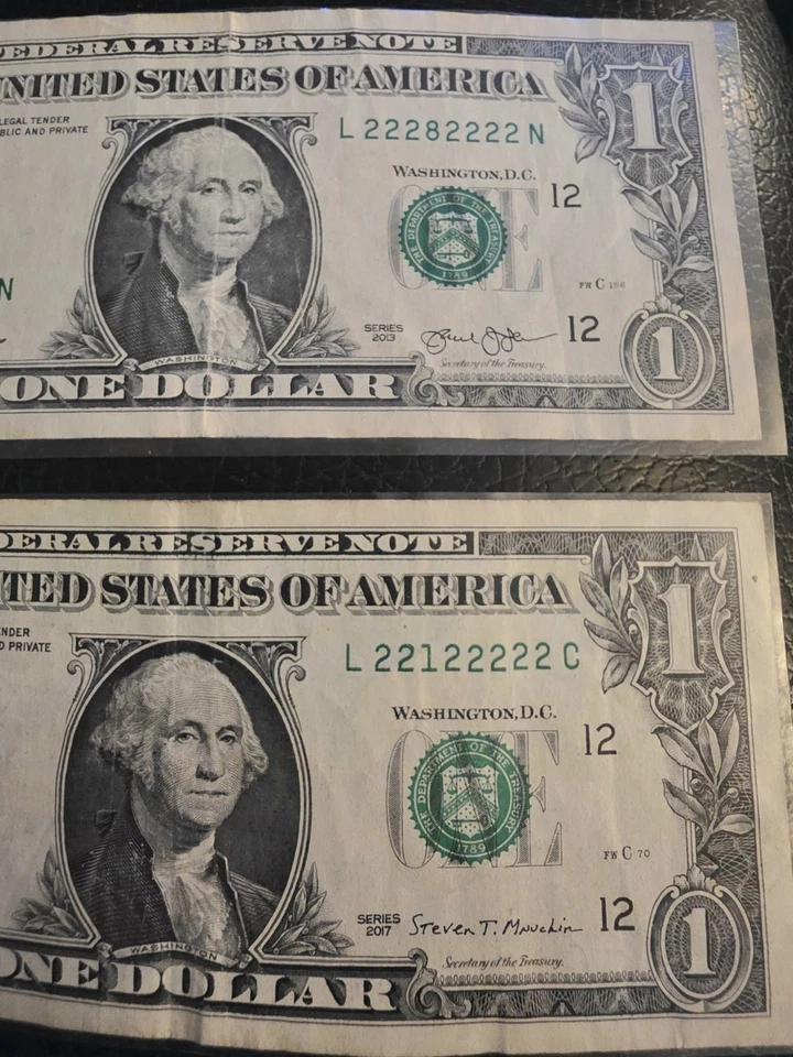 7 Of A KIND Serial Number *Dueces 2013 & 2017 1 Dollar Bill Pair!!! Lucky 2's!!! - Image 3 of 3