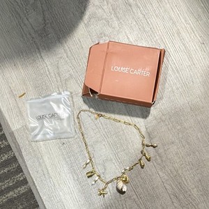 Authentic LOUISE CARTER Gold Plated Charm Necklace w/ Baroque Pearl & Shell, Adjustable