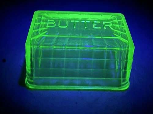 Vintage Block Optic Green Vaseline Uranium Glass Covered Butter Dish Lid Only #2