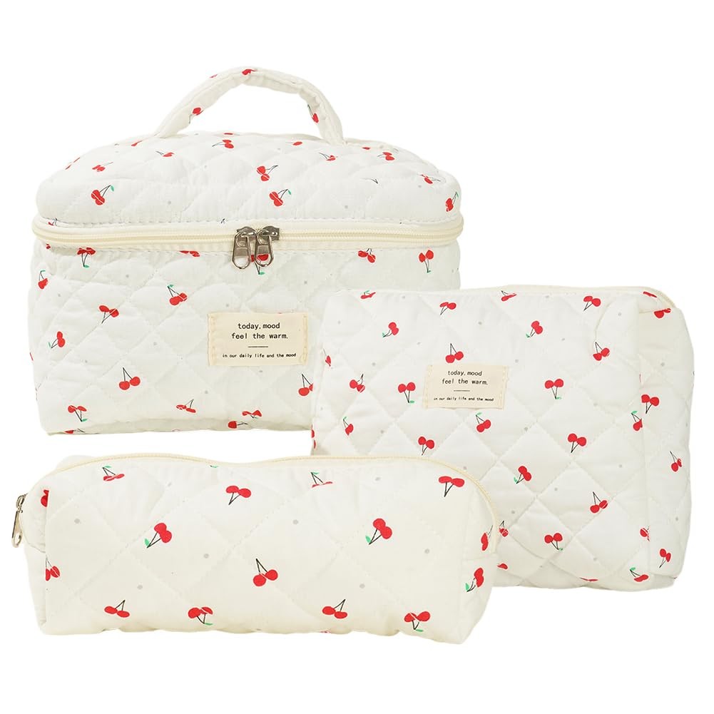 Trousse de toilette matelassée souple : lot de 3 pochettes femme lavables en coton pour sac à main