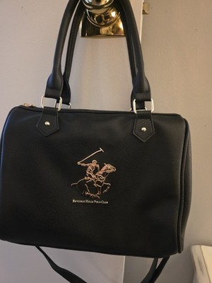 Beverly Hills Polo Club black pebbled zip top satchel detachable strap gold hw