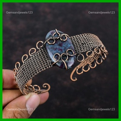 Daughters Day Sale Copper Ruby In Blue Kyanite Stone Wire Wrapped Mother Cuff