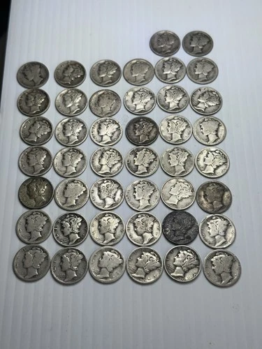 44 Vintage Mercury Dimes 90 % Silver