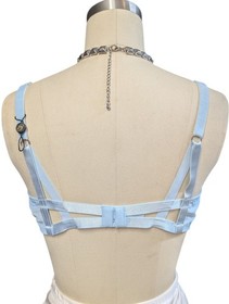 Dita Von Teese Dahlia Balconette Bra 38D Light Blue Lace Cage Strappy D58457
