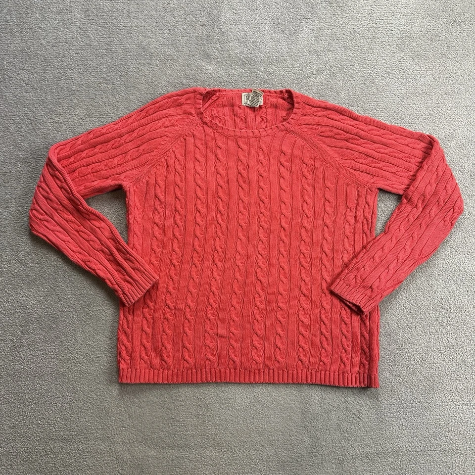LL BEAN Damen Pullover Sweater M Retro Strickpullover Zopf Jumper 31802 Rot - Bild 1 von 4