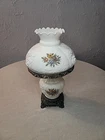 Vintage Gone with the Wind Wild Rose Hurricane Parlor Lamp Milk Glass 3 Way