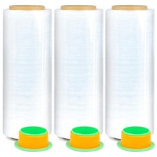 12 Inch x 1000 Ft 80 Gauge Clear Stretch Wrap Film with Handle 3 Pack