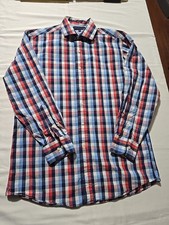 Tommy Hilfiger Y2K VTG Mens 15 1/2 Red Blue Plaid Button Down Long Sleeve Shirt