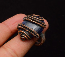 Sodalite Gemstone Copper Wire Wrapped Handmade Jewelry Ring Size 9
