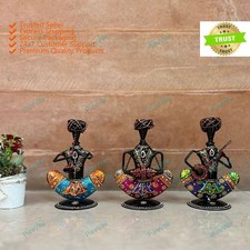 Métal Rajasthan Tribal Musicien Multicolore Modèle Table Décor Lot De 3
