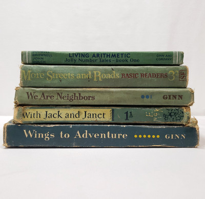 Vintage Schoolbooks Lot Of 5 Books Decorative Stack Old Shabby Library Staging