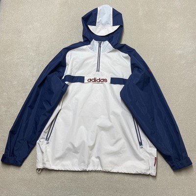 Adidas Smock Jacke Herren Große 44/46 Beige Blau Vintage Y2K Spellout Logo