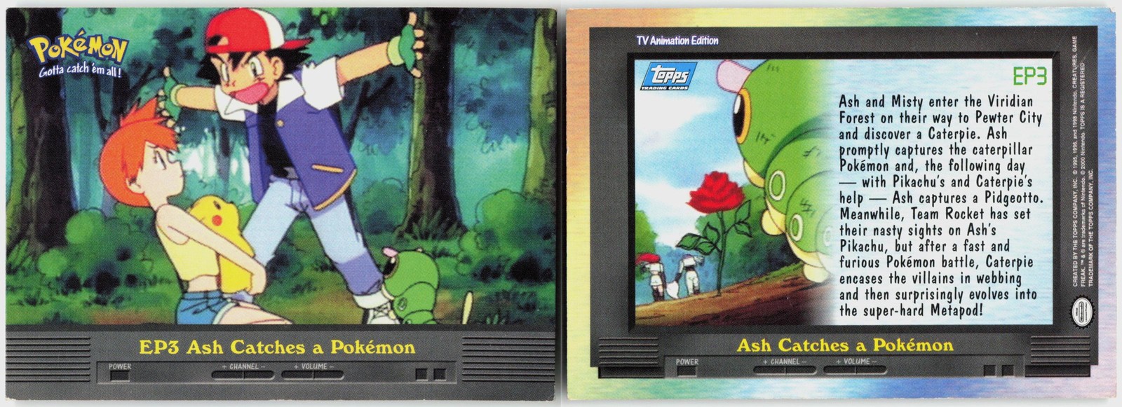 EP3 Ash Catches a Pokemon #125 Topps Blue Logo Series 2 Pokemon LP