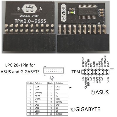 20-1 Pin 2*10P TPM2.0 Module TPM GA 20-1 Pin Security Module for Gigabyte ASUS