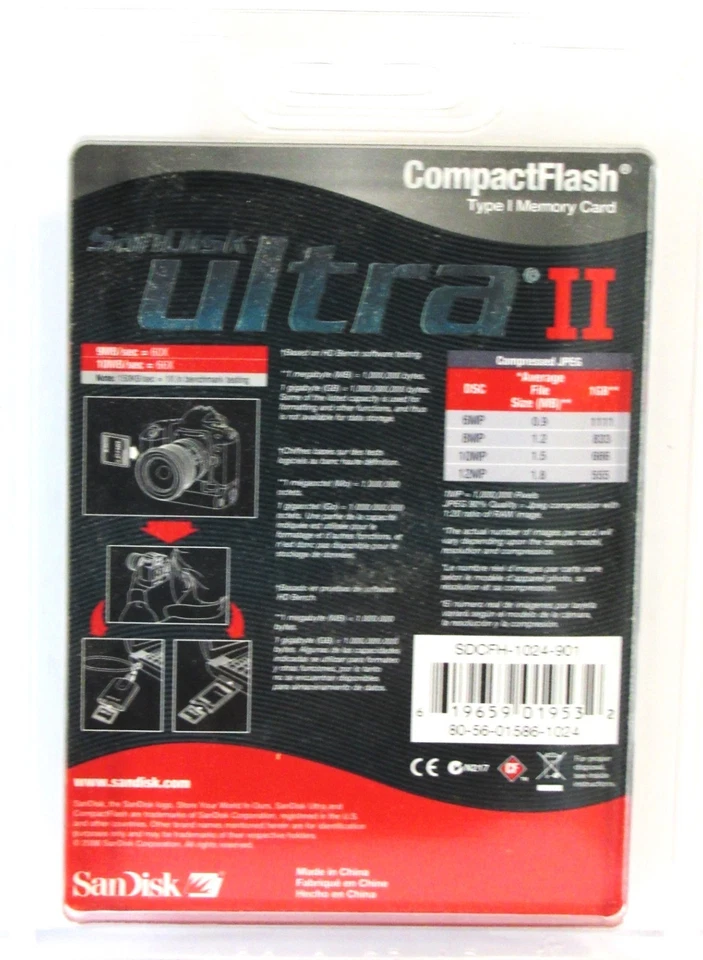 SanDisk Ultra II 1GB 60x - CompactFlash I Card - CF-1GB-60X-SD SDCFH-1024-901 - Image 2 of 2