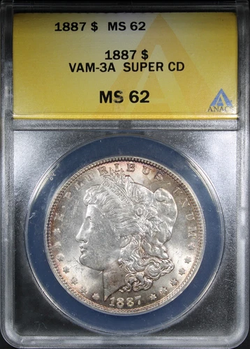 1887 Morgan Dollar ANACS MS62 VAM-3A Super CD Rim Toned Coin