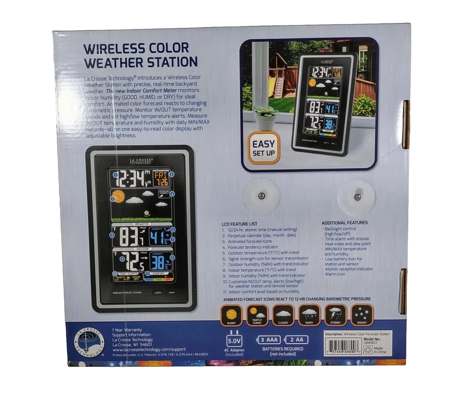 La Crosse Technology S88907 Vertical Wireless Color Forecast Station with Tem... - Image 4 of 4