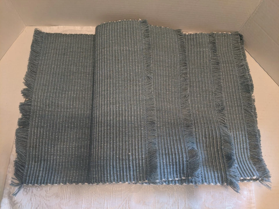 Vintage Chicago Weaving Blue/White Handloomed Placemats & Napkins Set/4 Ea. - Image 2 of 4