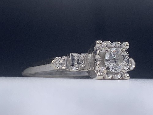 14k White gold Old European 0.33ctw Diamond Engagement Ring Size 6.5 - Picture 5 of 12