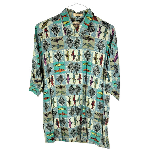 Vintage Campia Moda Hawaiian Shirt 100% Rayon Funky Colorful Fish Design Adult L - Image 1