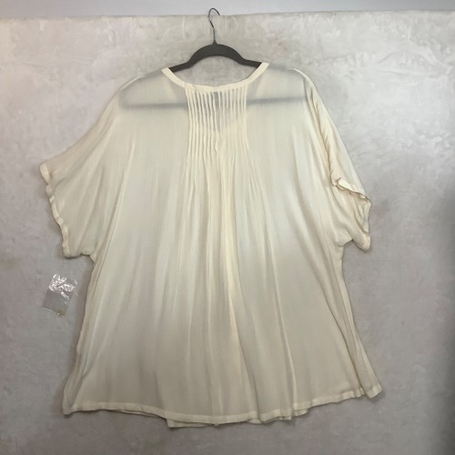 Caffe Marrakesch Plissee Button-Down Bluse Damen 3X Elfenbein Kurzarm Indien - Bild 2 von 8