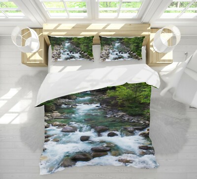 3D Forest River ZHUA173 Bed Pillowcases Quilt Duvet Cover Set Queen King Amy
