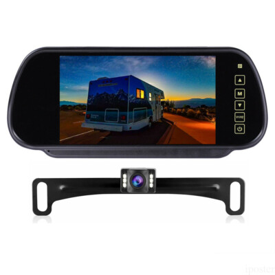 7'' Car Rear View Mirror Monitor with Clip +US Hiden License Plate Backup Camera