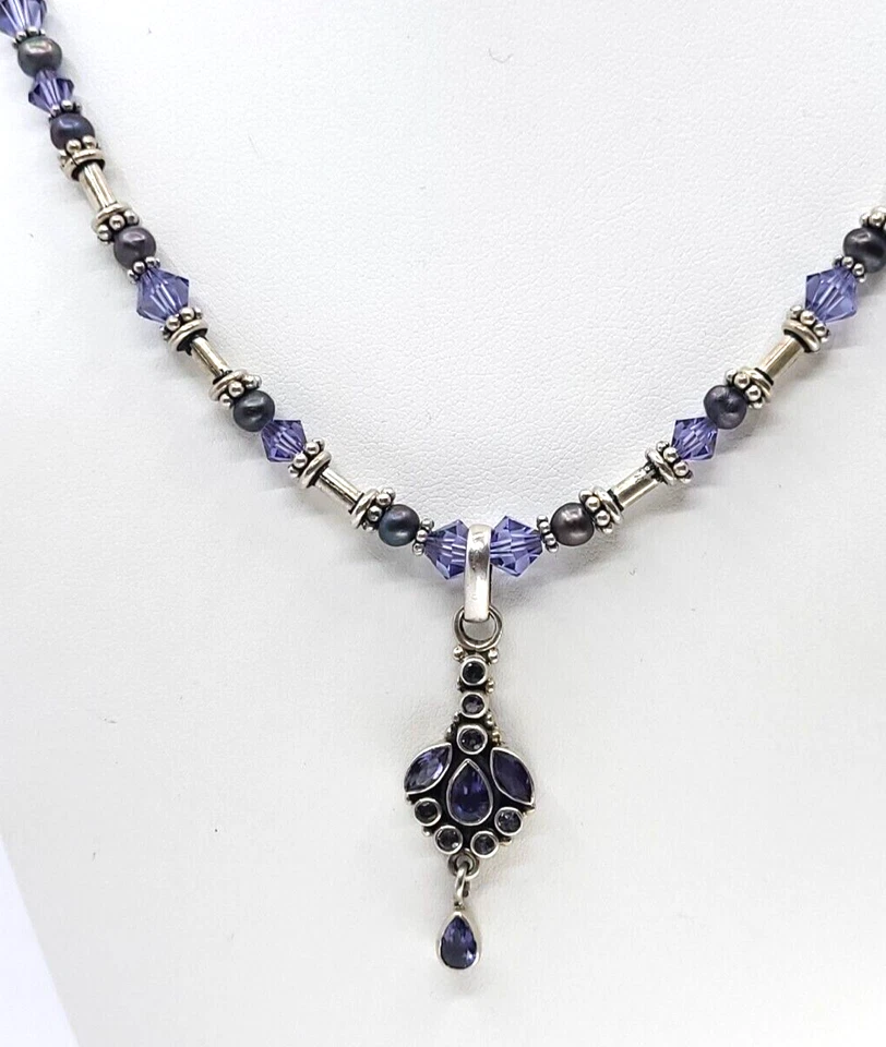 Cornerstone Vintage Sterling Silver Beaded Amethyst with Pendant Heart Clasp