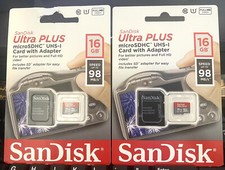 2 Pack 16GB SanDisk Ultra Plus MicroSDHC UHS-I Memory Card  SD Adapter