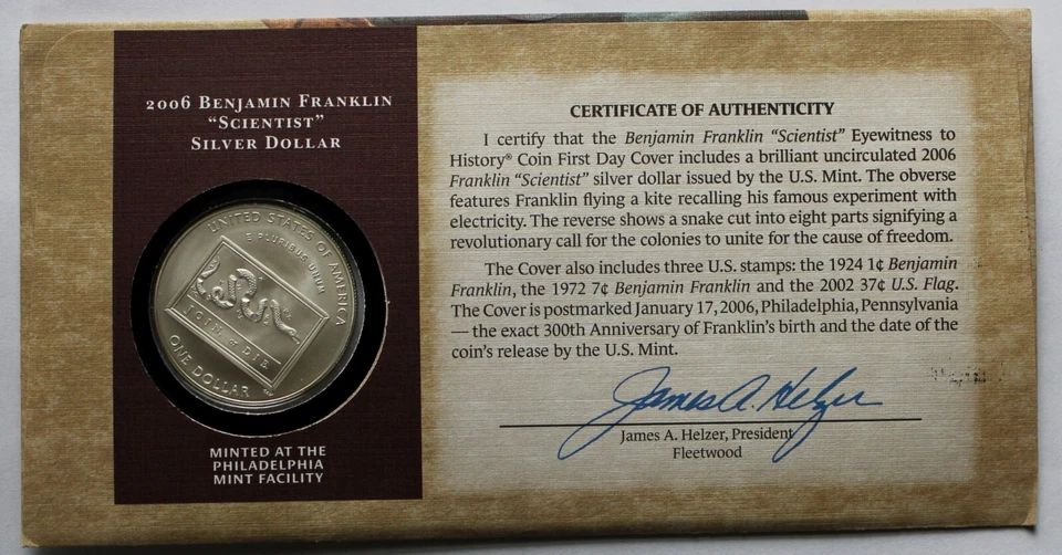 2006 Benjamin Franklin Scientist Silver Dollar Eyewitness to History FDC Set - Image 3 of 4