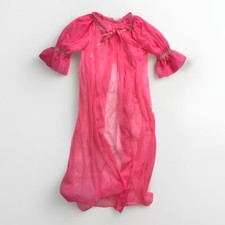 Vintage 70s Hot Pink Lace Floor Length Peignoir Nightgown Medium Coquette Sheer