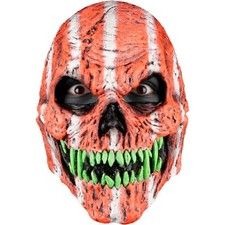 Ghoulish Productions Skull Fangs Orange Monster Neon Glow Latex Mask Halloween